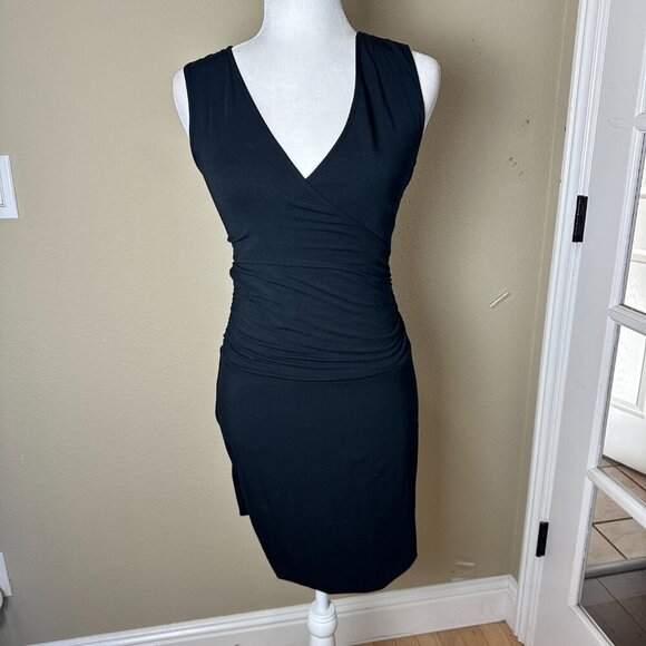 TART Black Knit Wrap Front Ruched Body Con Mini Dress Size XS - Picture 3 of 12